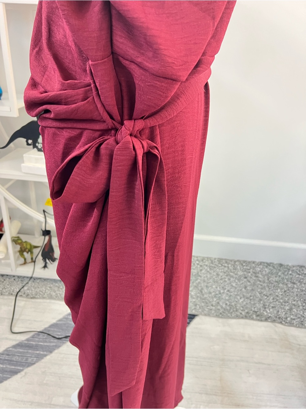 Burgundy Maroon Wrap Maxi Dress with Pockets XL - Picture 6 of 13